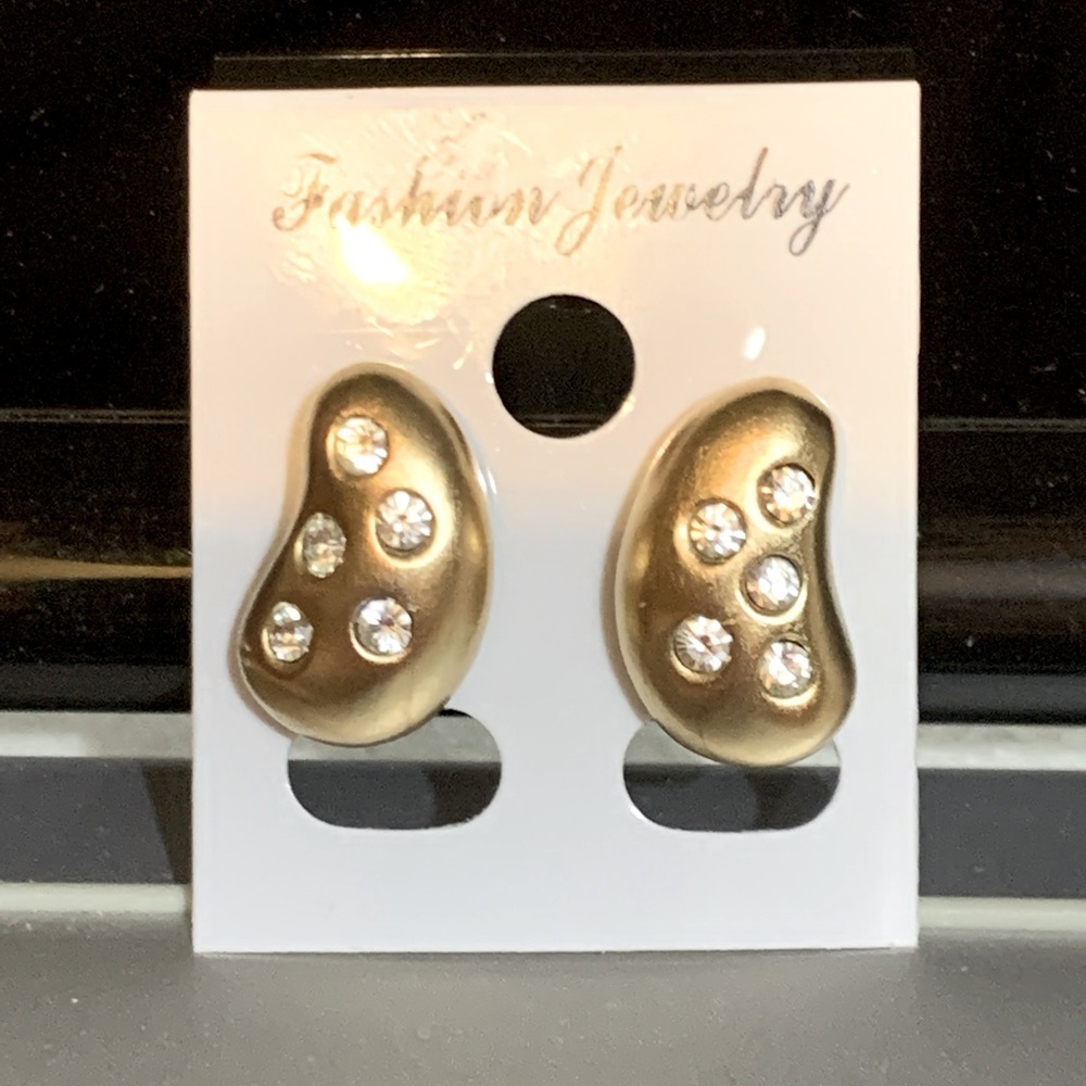 Gold Tone Nugget & Crystal Post Earrings